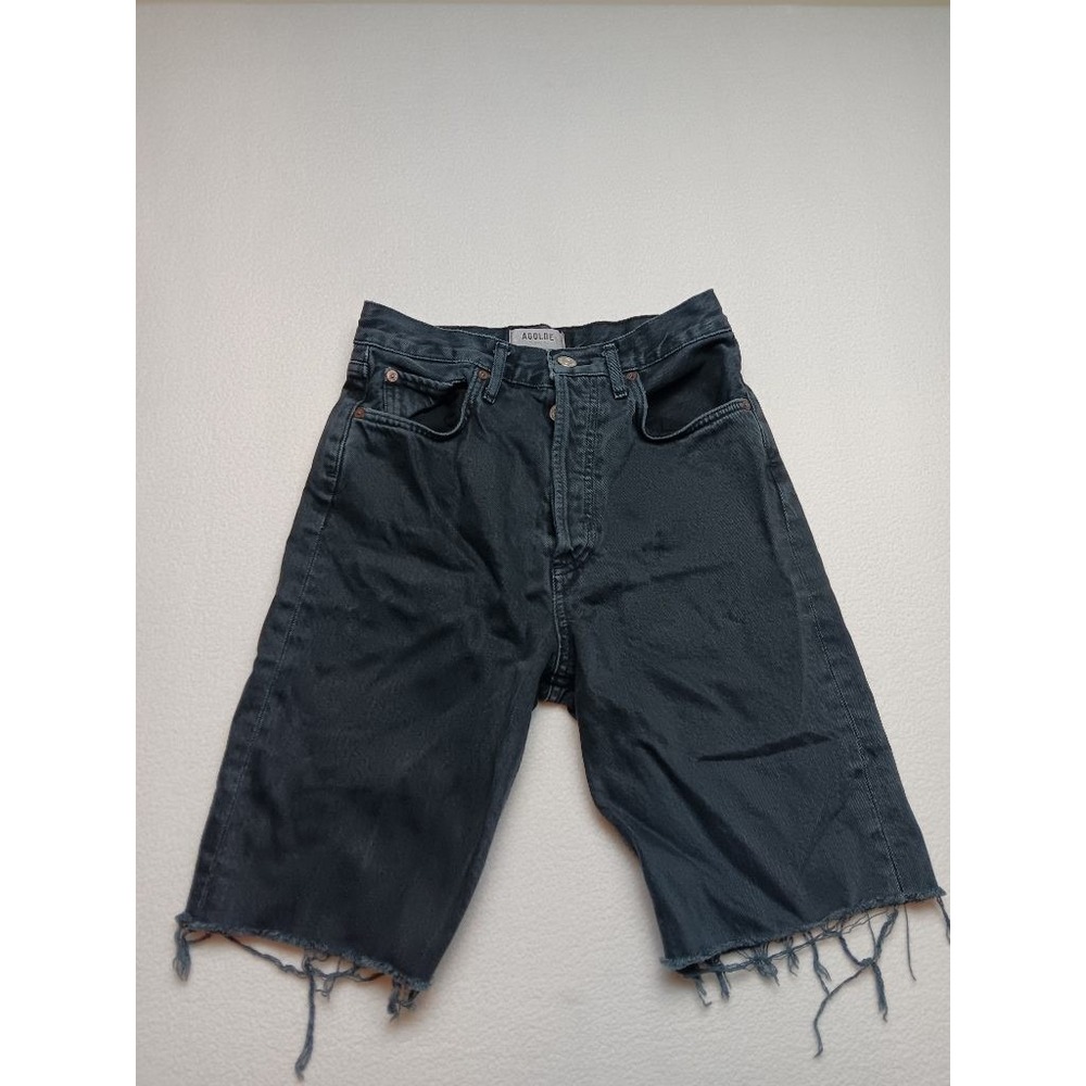 AGOLDE Faded Black Denim Cut Off Long Shorts Frayed Hem Womens Size 24 Organic